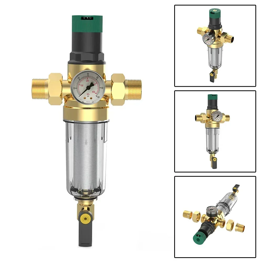 Регулятор давления воды с фильтром обратной промывки и манометром DN15 DN20 DN25