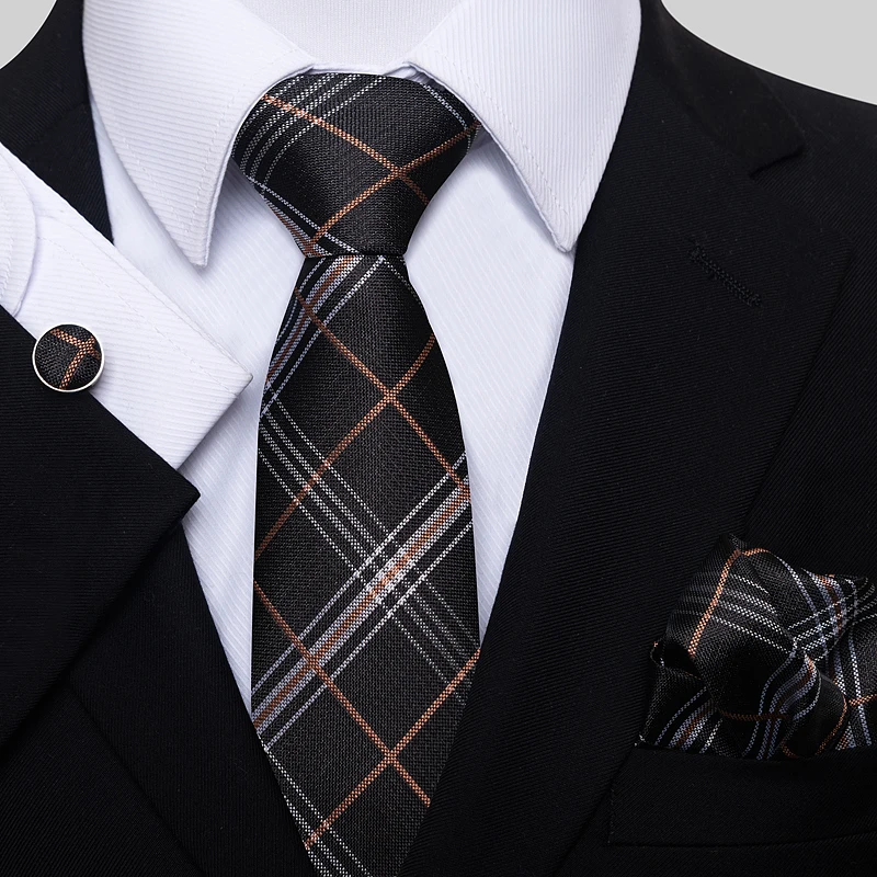 High Quality Tie Handkerchief Pocket Squares Cufflink Set Necktie Men Cravat Wedding Clothing Accessories Festive Present images - 6
