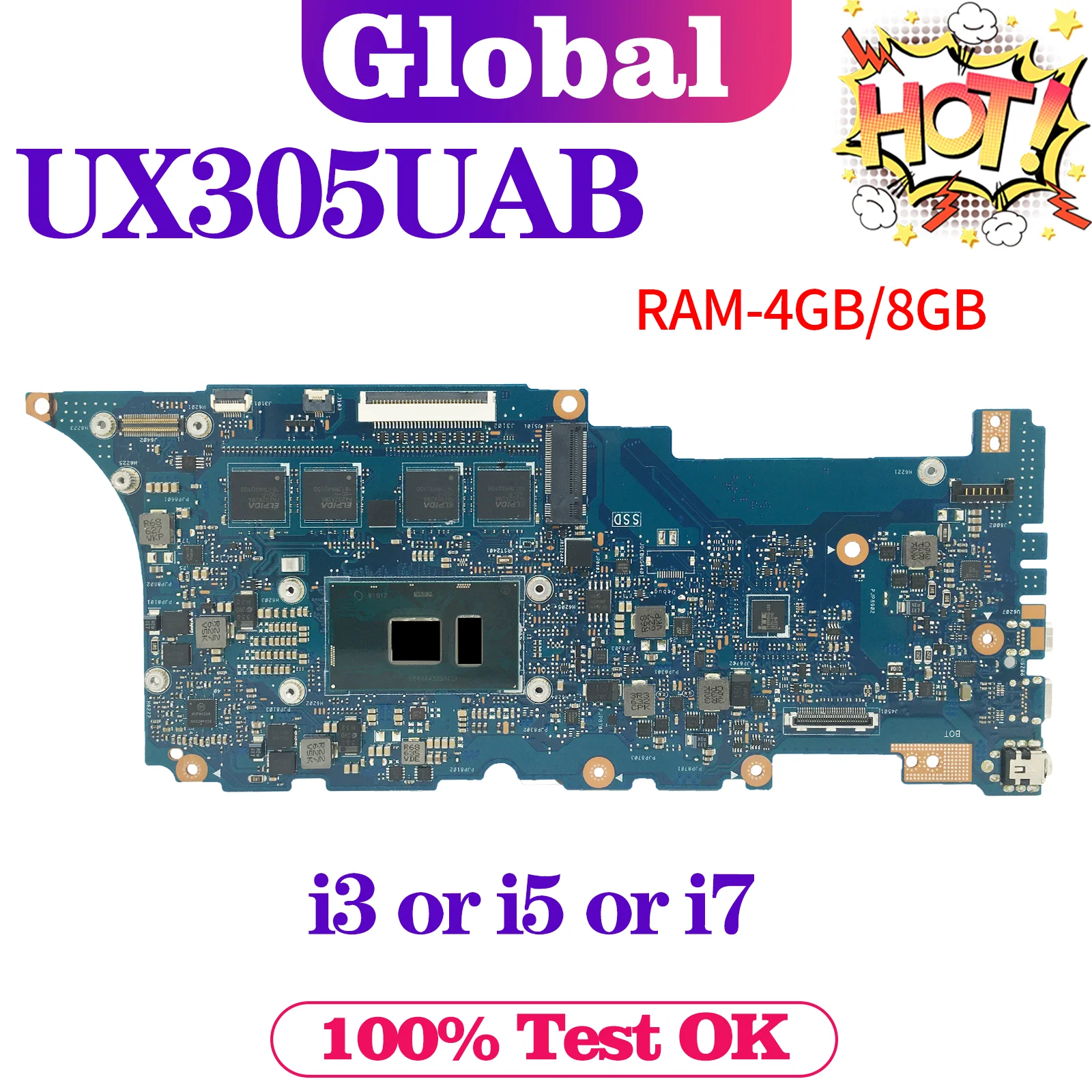 

KEFU Mainboard For ASUS ZenBook UX305UAB UX306UA U306UA UX306U UX306 Laptop Motherboard I3 I5 I7 6th Gen 4GB/8GB-RAM