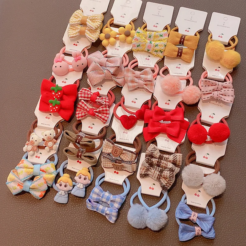 

10pcs/set Summer Cute Elastic Weaving Rubber Hair Band for Baby Girls Korean Kawaii Flower Bows Rabbit Ears Princess Accessories