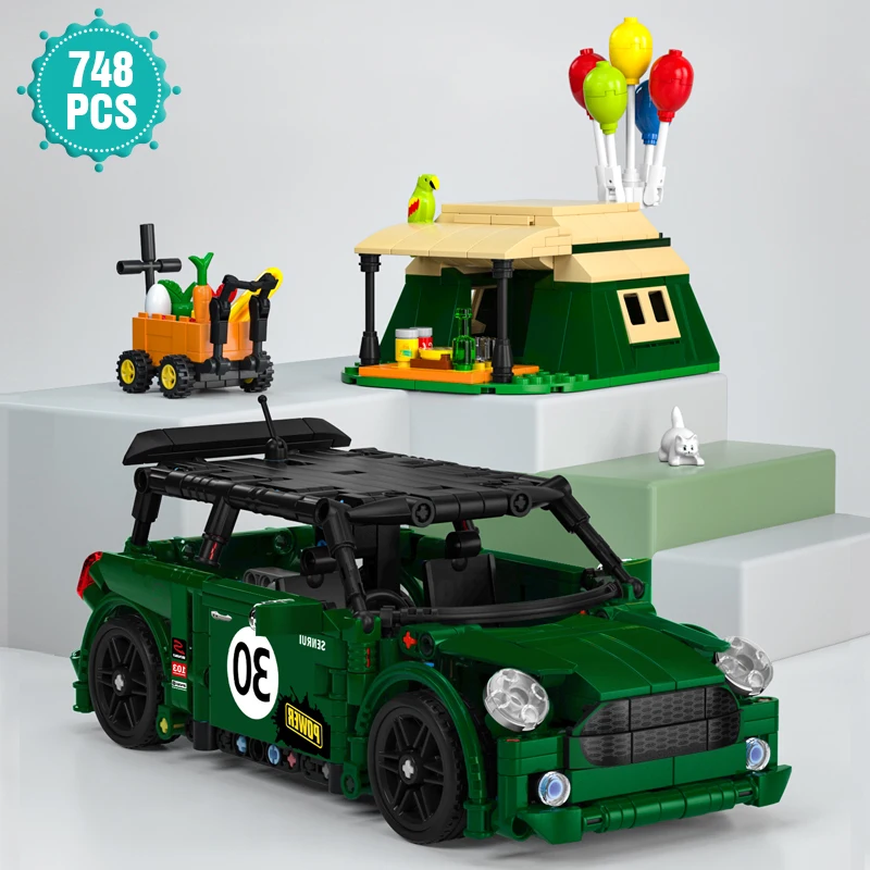 

Technical Ideas Green Car With Pull Back Function Building Blocks Hot Air Balloon Vehicle Bricks Assembly Toys For Children
