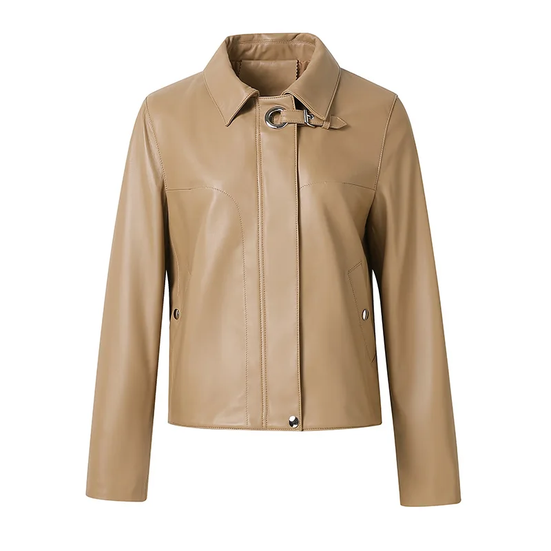 2022 Autumn Winter Leather Jackets Women's Genuine Sheepskin Short Coats Solid Slim Elegant Fashion Outwear Zipper Buckle CL5153