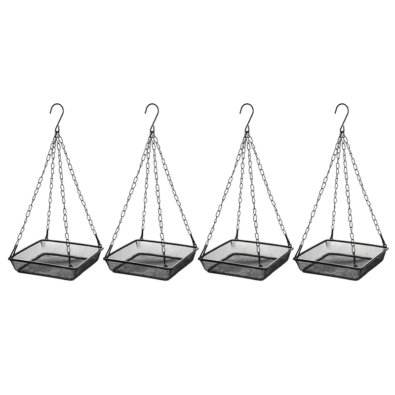 

4 Packs Hanging Bird Feeder Tray Metal Mesh Seed Tray Platform Bird Seed Feeder With Chain Flat Bird Feeder