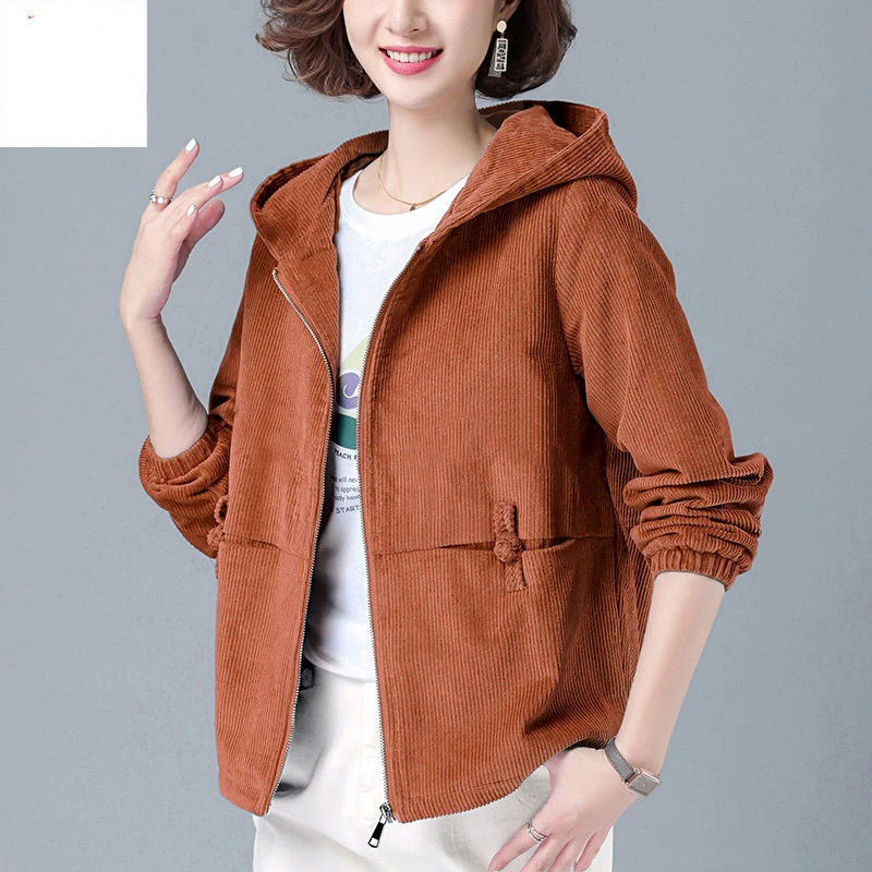 Coats Woman Winter 2022 Jackets Corduroy Tops Outwear Harajuku Retro Hooded Jacket Loose Cheap Wholesale New