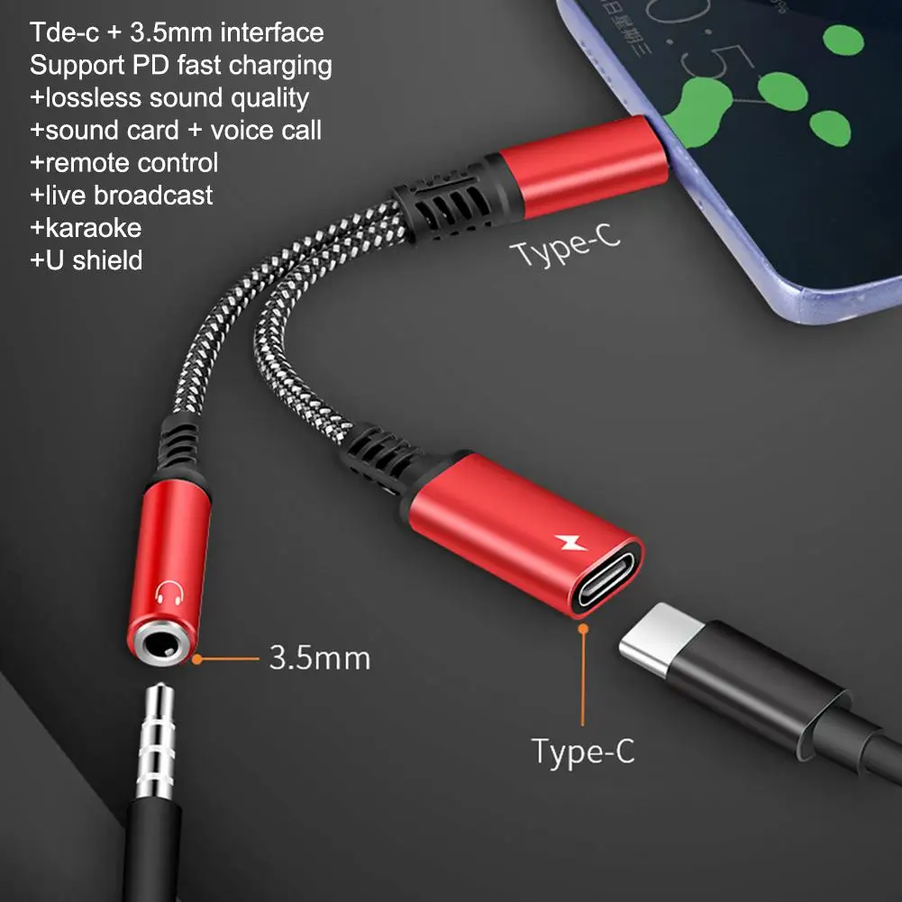 

Type-c To 3.5mm Headphone And Charging Plug 2-in-1 Adapter 3.5mm Audio 60w Pd Fast Charging Dual Interface Cable