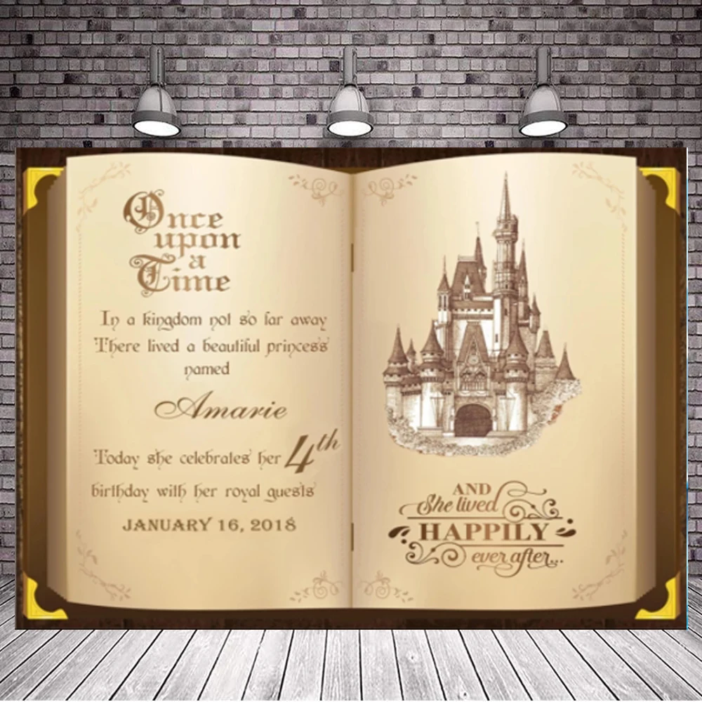 

Фон для фотосъемки книга сказок Once Upon A Time Castle Princess Baby Shower День рождения
