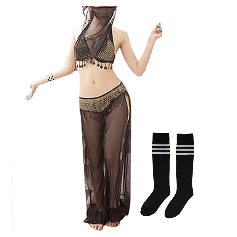 

NEW-1 Pair Old School Sports Tube Sock & 1 Set Women's Wear Dance Belly Dance Costumes Withe Veils