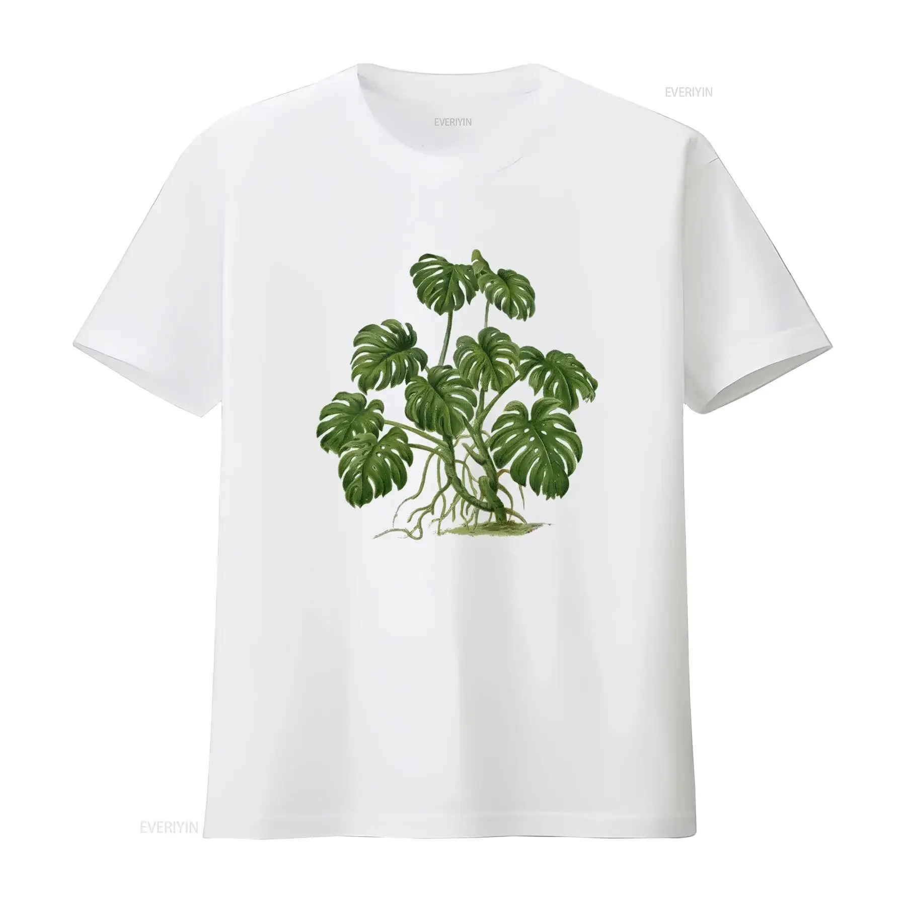 Фото Футболка Houseplant Botanical Gardening Monstera Deliciosa с разноцветными листьями для мужчин и женщин, винтажная, с эффектом потертости №4
