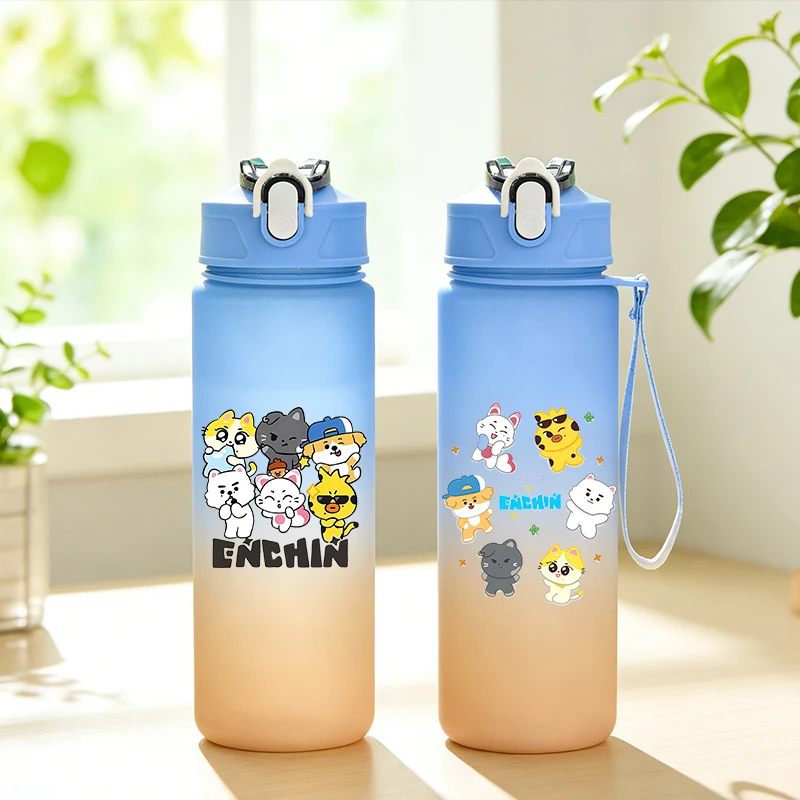 Фото Бутылка для воды ENHYPEN с градиентным дизайном, 750 мл, с принтом KPOP, герметичная, для мужчин, для спорта и активного отдыха, портативная, многоразовая №1