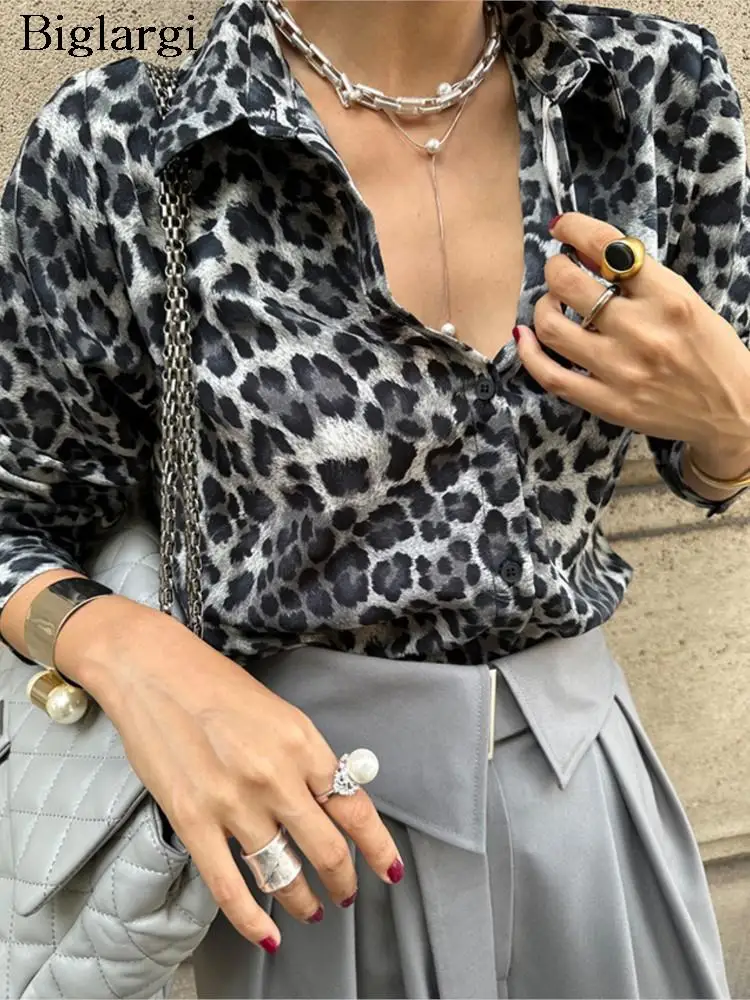 

Autumn Korean Loose Shirt Top Women Leopard Print Fashion Casual Ladies Blouses Long Sleeve Woman Shirts Tops 2023