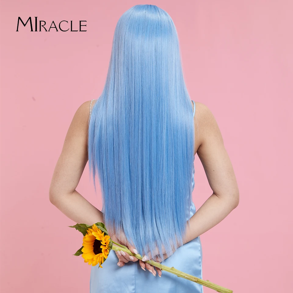 Synthetic Lace Wigs Long Straight Hair 30 Inch Wigs for Women  Light Blue Lace Wig Lace Front Wigs with Natural Hairline