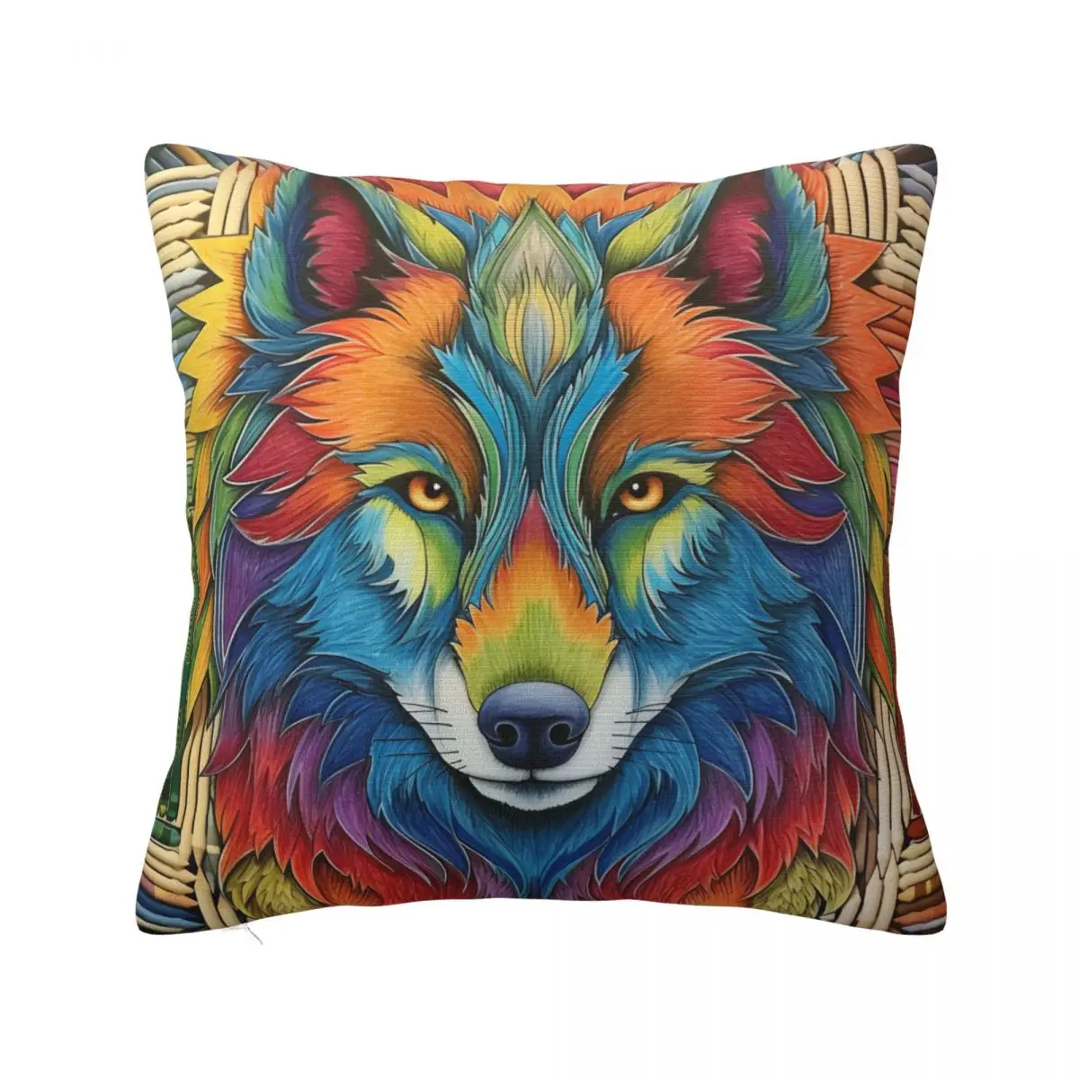 

Wolf Pillow Case Colored Cartoon Pencil Art Luxury Polyester Pillowcase Bed Zipper Summer Cover