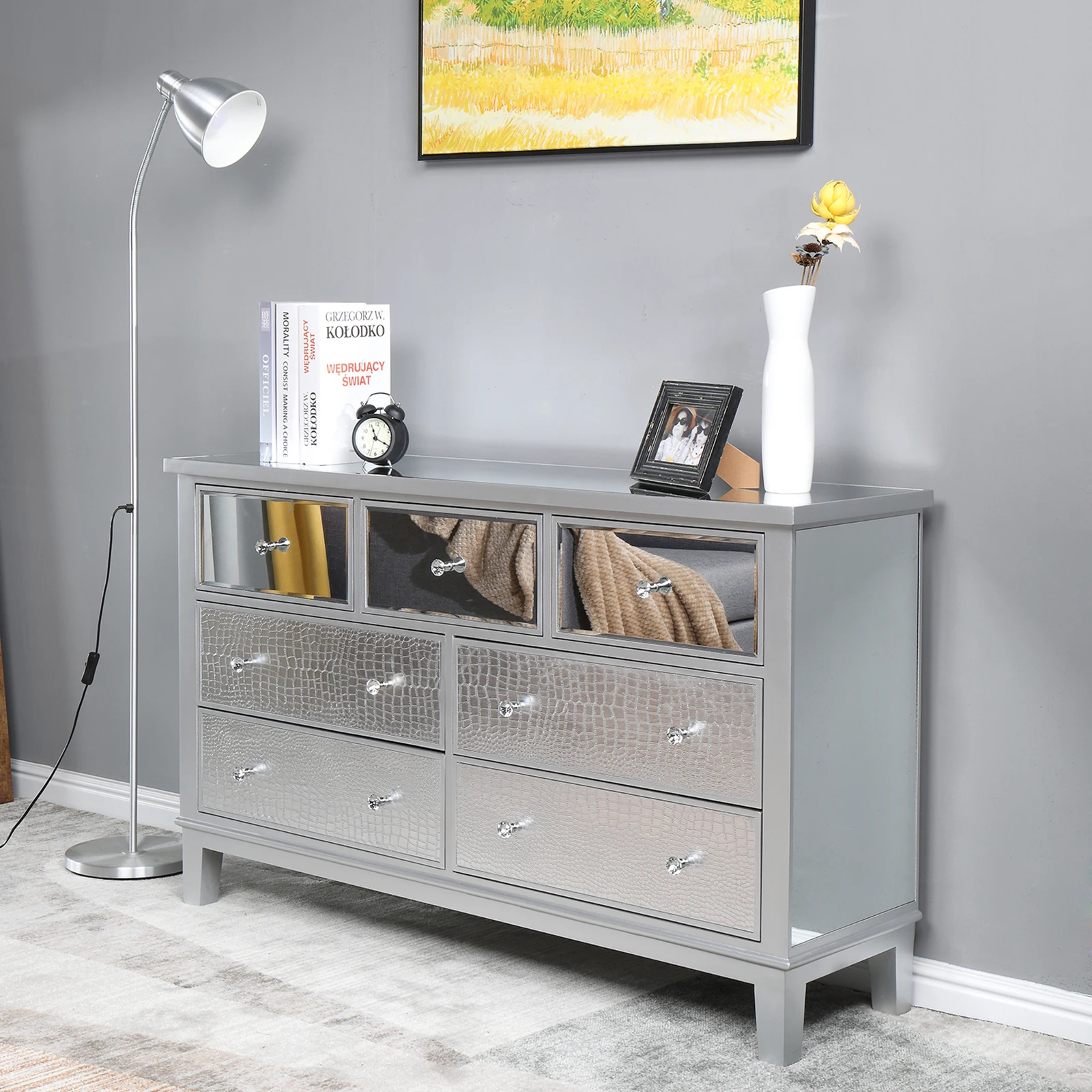 Simple Fashion High End FCH Mirror Glass TV Cabinet With 7 D