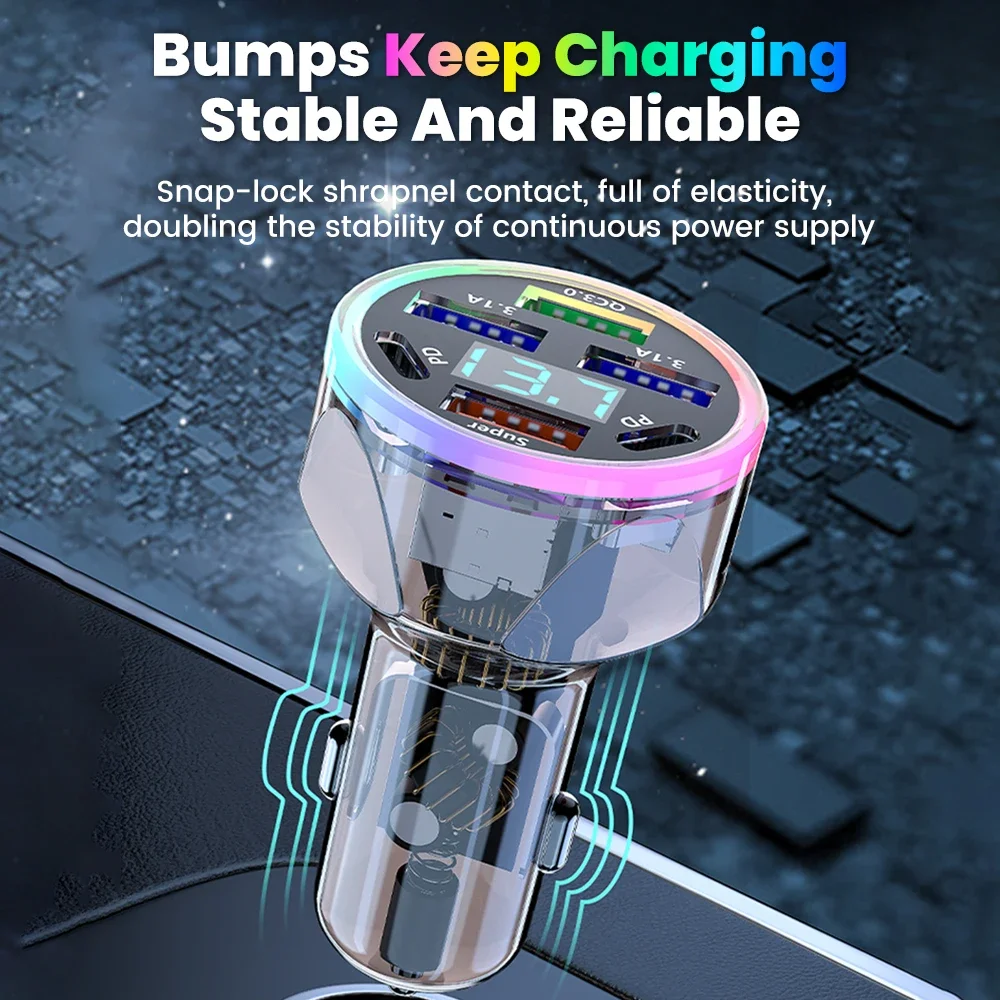 Автомобильное зарядное устройство USB мощностью 200 Вт 6 портов быстрая зарядка PD QC