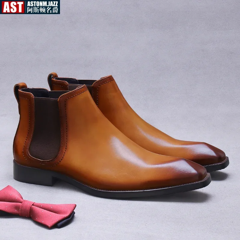 Мужские ботинки челси с квадратным носком новые зимние мужские мягкие кожаные