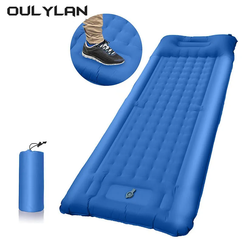 

Oulylan Outdoor Inflatable Mattress Ultralight Sleeping Pad for Camping Air Mat with Pillow Hiking Backpacking Travel