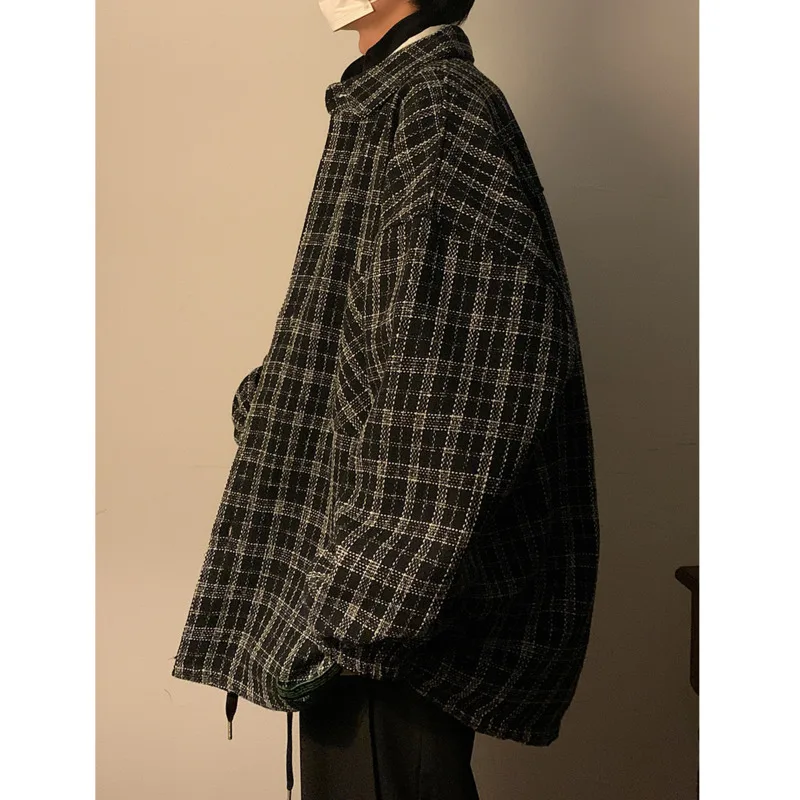 Winter Jacket Men Warm Fashion Retro Thicken Plaid Jackets Men Streetwear Korean Loose Thick Short Coat Mens Outwear M-2XL