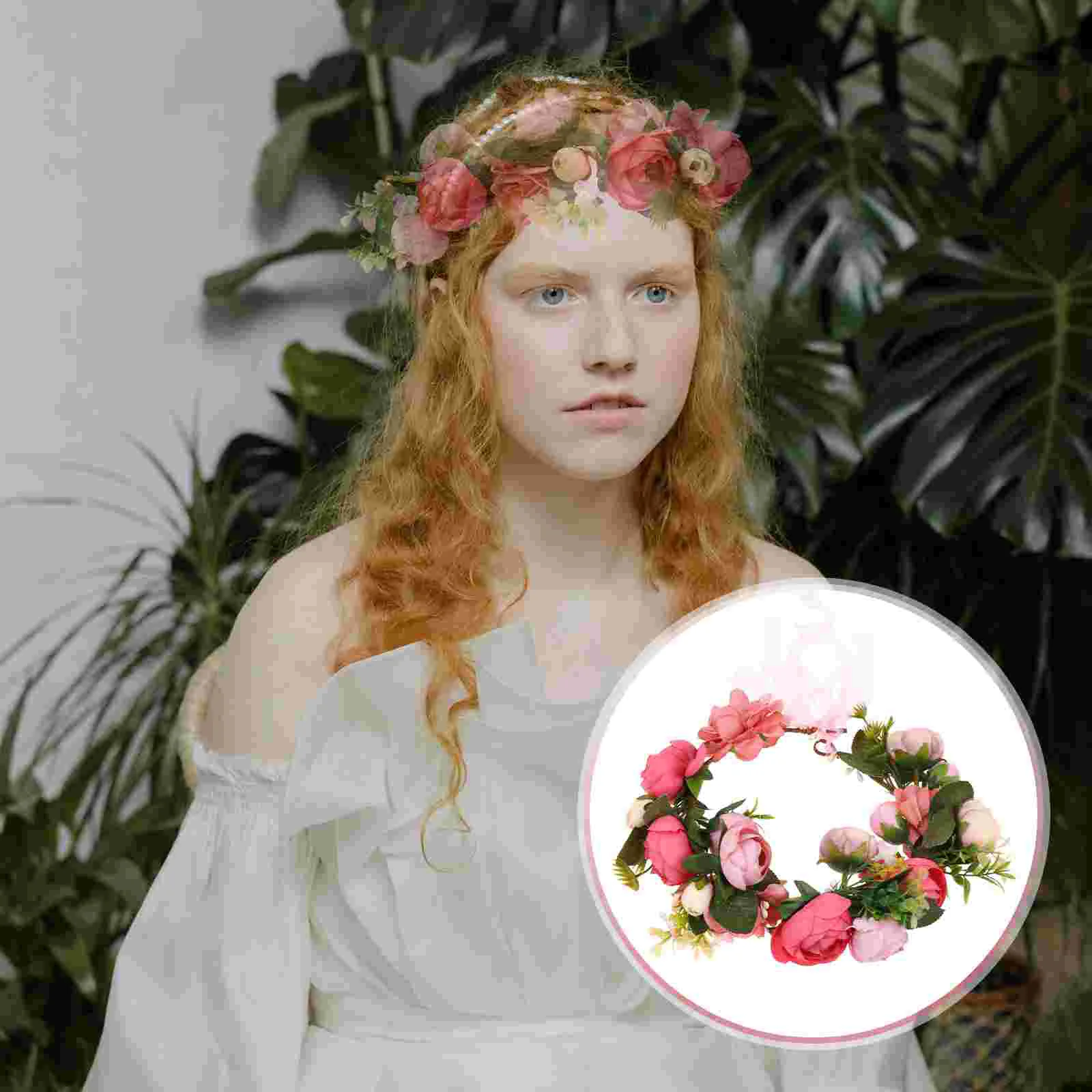 

1Pc Realistic Wreath Hair Decor Rose Flower Headband Wedding Headdress