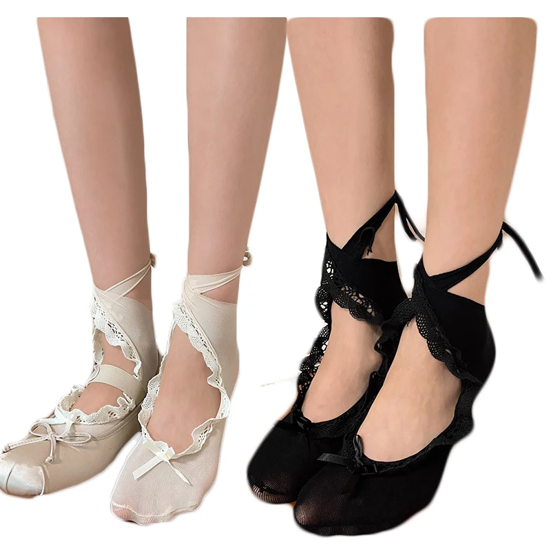 

1 Pair Women Dance Socks Yoga Pilates Socks Breathable Backless Ankle Ladies Ballet Irish Dance Socks With Strap
