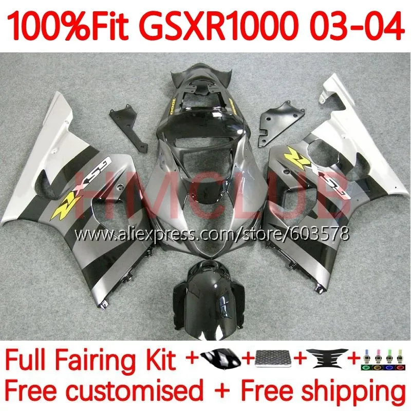 

Инъекция для SUZUKI GSXR-1000 K3 GSX-R1000 GSXR 1000 CC 1000CC GSXR1000 2003 2004 GSX R1000 03 04 обтекатель глянцевый серебристый 98No.98