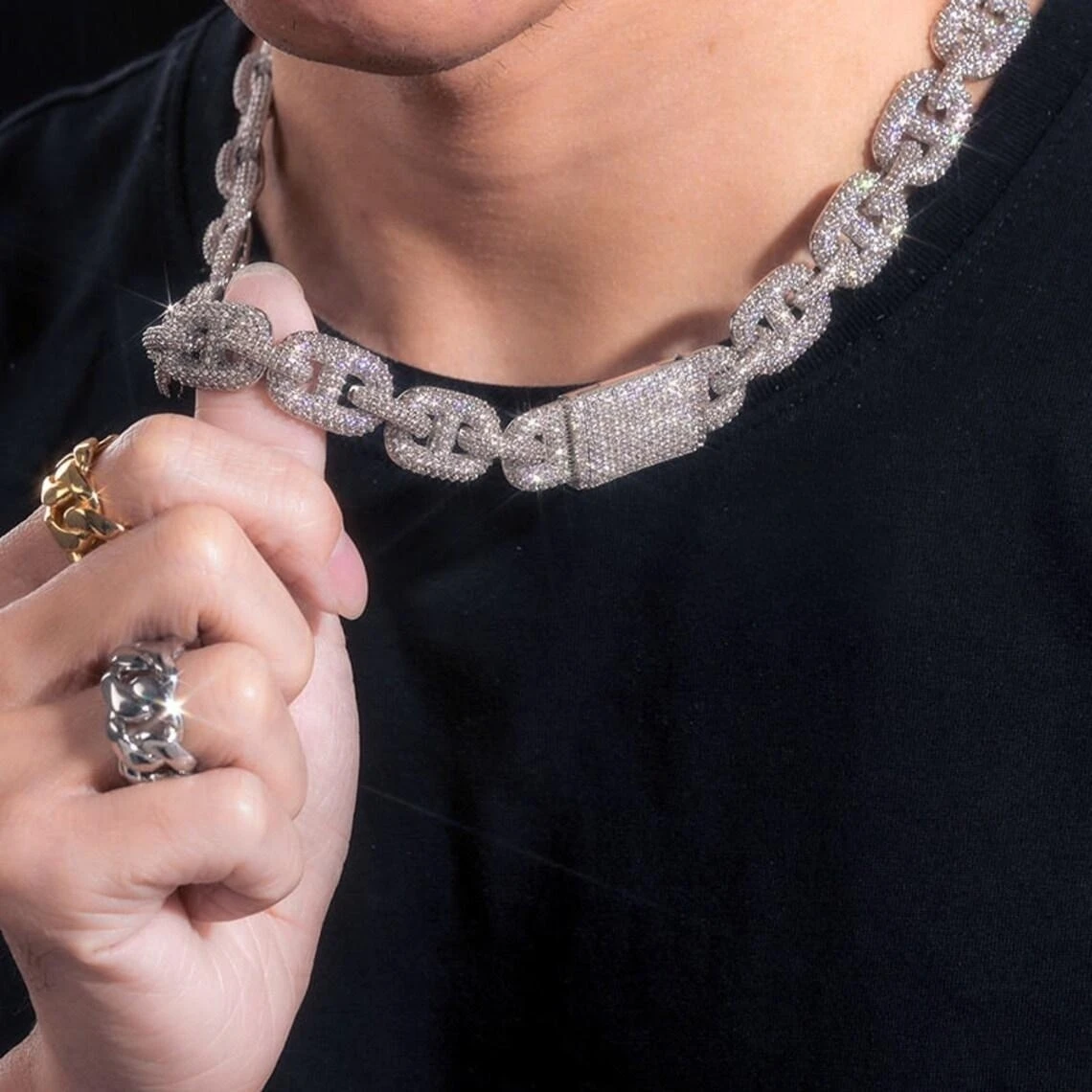 Большая круглая кубинская цепочка Майами Vvs Муассанит стерлинговое серебро 925