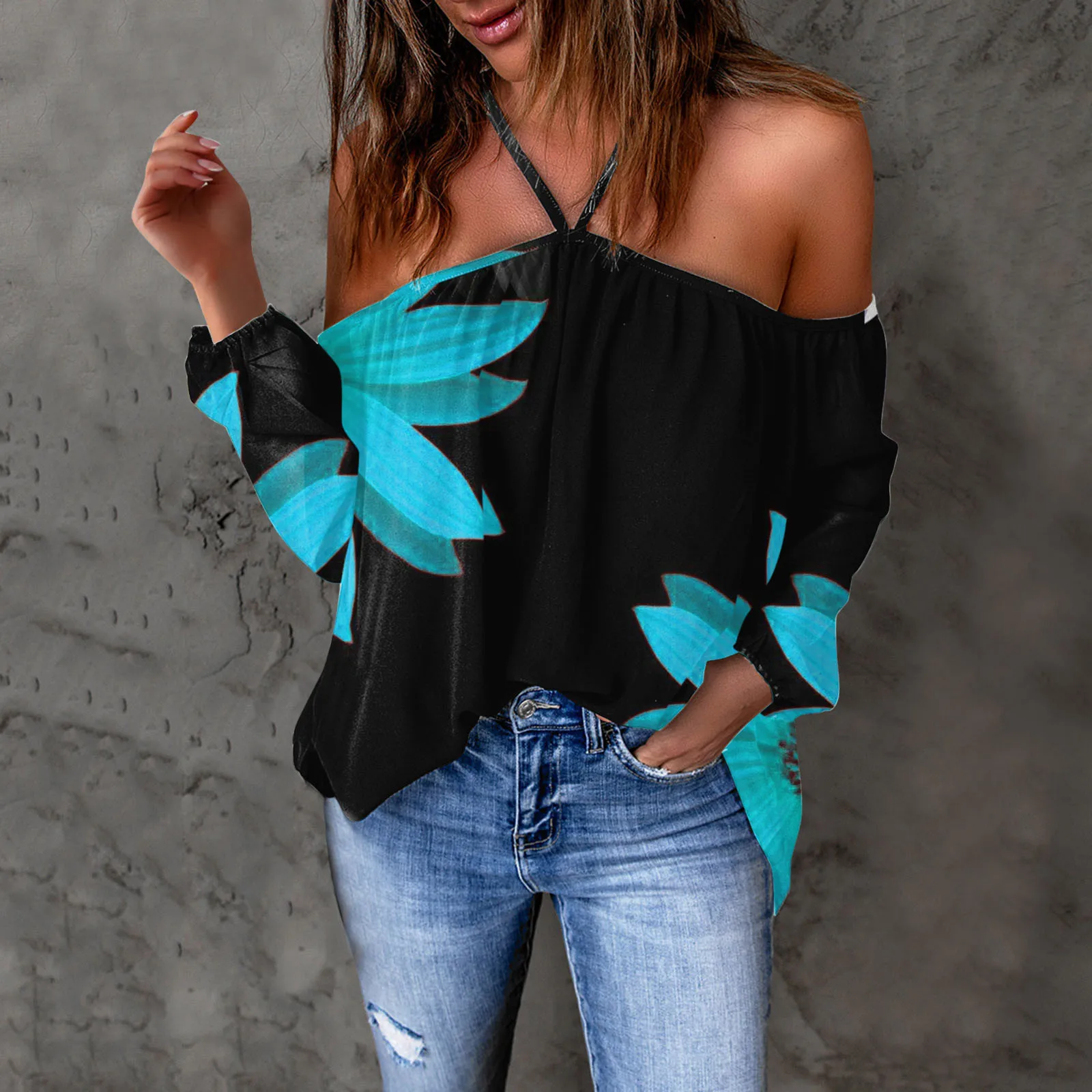 

Женская летняя блузка с открытыми плечами, перекрещивающимися внахлест, Модный женский топ с коротким рукавом и лямкой на шее, Женские повс...