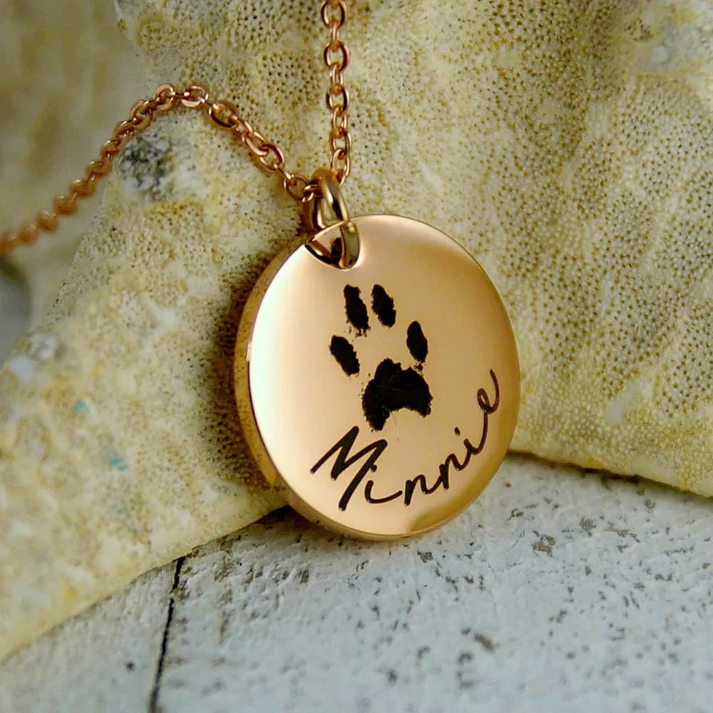 

Custom Engraved Paw Print Necklace Pet Lover Gift Personalized Name Dog Cat Nose Paw Print For Women Memorial Jewelry