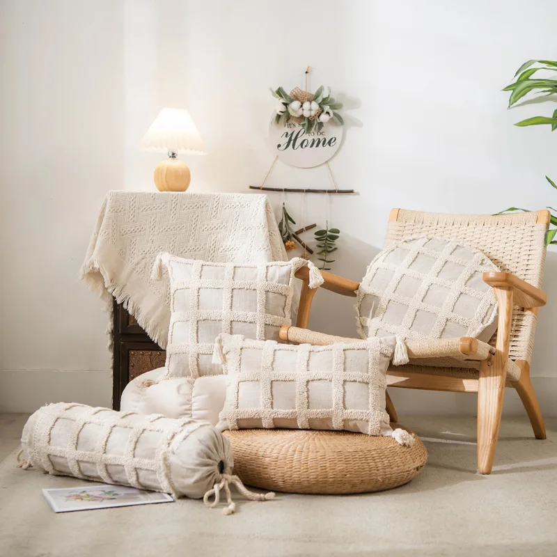 

3D Candy Boho Cushion Cover 60x18 with Tassel Cylindrical Tufted Sofa Pillow Cover Round Lumbar Pillow Cover for Home Decor 2022