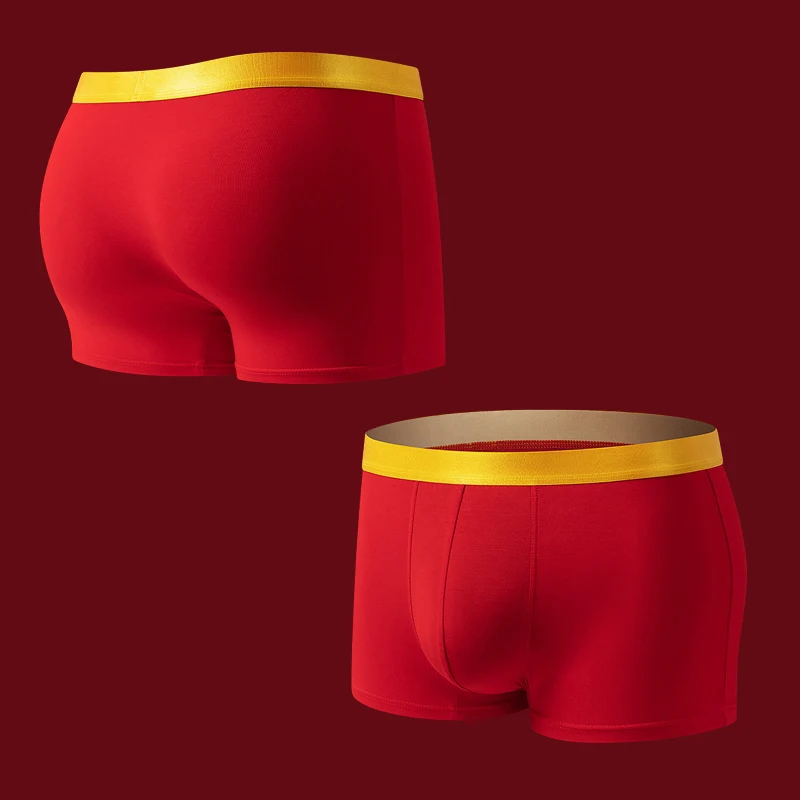 FK 6pcs New Year Red Sexy Modal Men Underwear 3A Graphene Antibacterial Men's Panties Boxershorts Gift Mens Boxers Free shipping
