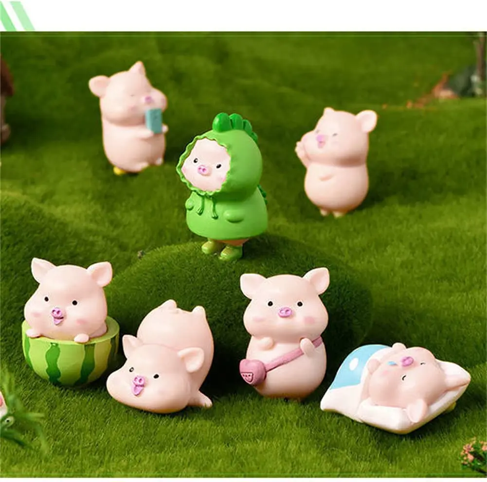 

Pink Pig Figure Animal Toys Set Micro Landscape Decor Fairy Garden Miniature Pig Figurines Collection Playset Gift Desk Decors