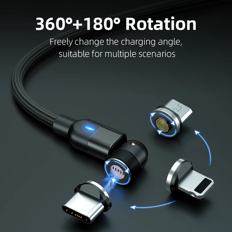 

CVY Rotate Magnetic Cable 360° USB Type C Charging Cable Fast Charging Magnet Charger 540° Rotate Micro Magnetic Cable