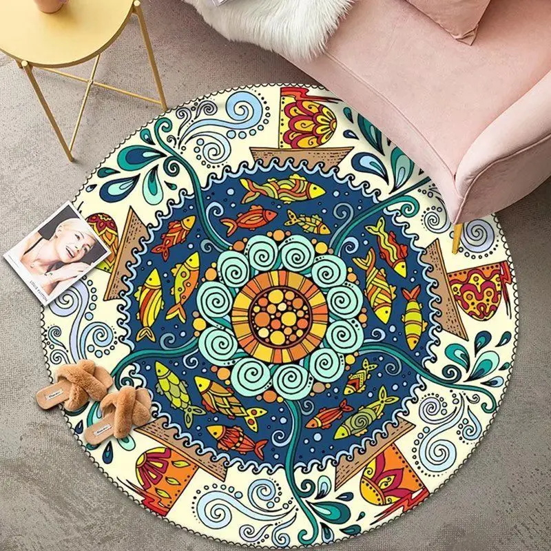 

European Bohemian Round Living Room Carpet American Retro National Style Rug Decoration Home Bedroom Lounge Non-slip Floor Mat