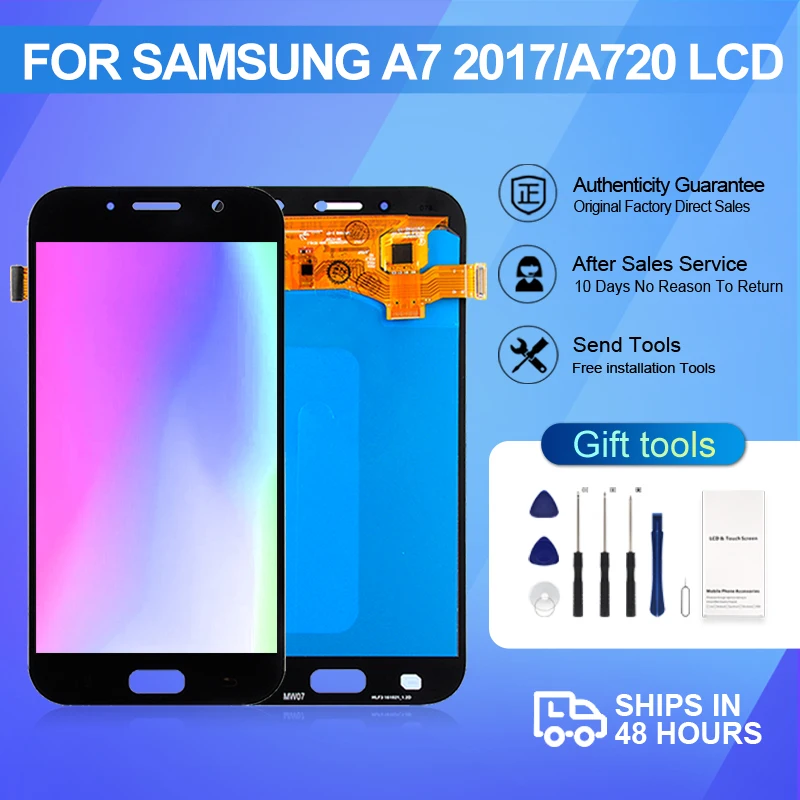 

ЖК-дисплей 5,7 дюйма A720 для Samsung Galaxy A7 2017, стеклянный сенсорный экран с цифровым преобразователем A720F A720S в сборе с инструментами, 1 шт.