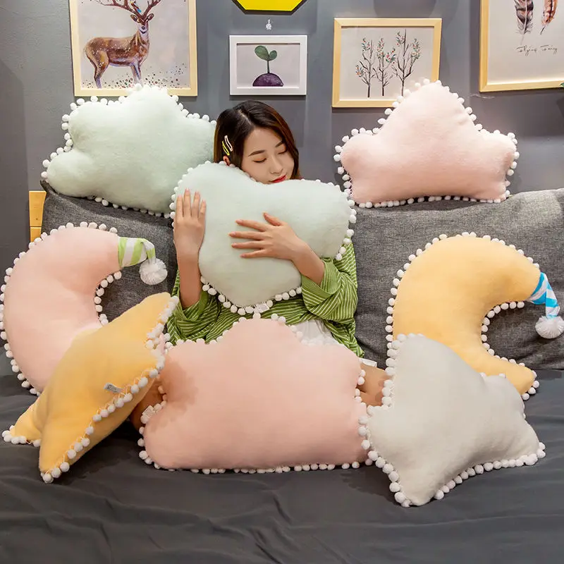 

Plush Sky Pillows Emotional Moon Star Cloud Shaped Pillow Pink White Grey Room Chair Decor Seat Cushion