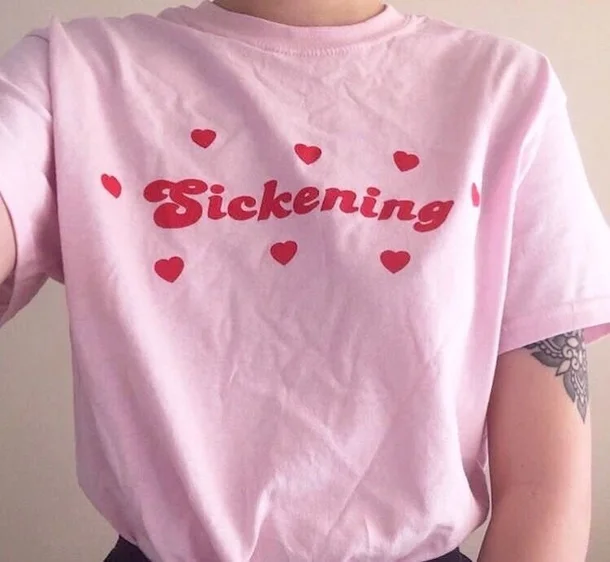 

Cute Tee Shirt Camiseta Rosa Feminina White Tee Sickening Aesthetic Pink T-Shirt Women Tumblr Sweet Heart Graphic Tees Tops