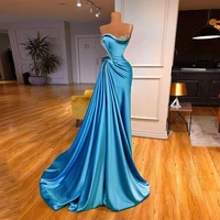 new sex evening dress 2022 beading one shoulder stones ruched sweep train robe de soiree women pageant party prom gowns