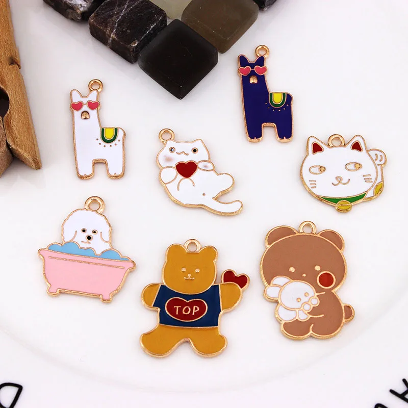 

10Pcs Cartoon Alloy Animal Alpaca Bear Kitten Charms For DIY Jewelry Making Earrings Pendants Necklace Bracelet Accessories LISM