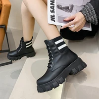 ladies leather boots thick soled shoes casual short fashion 2021 new british style flying woven short leather boots womans