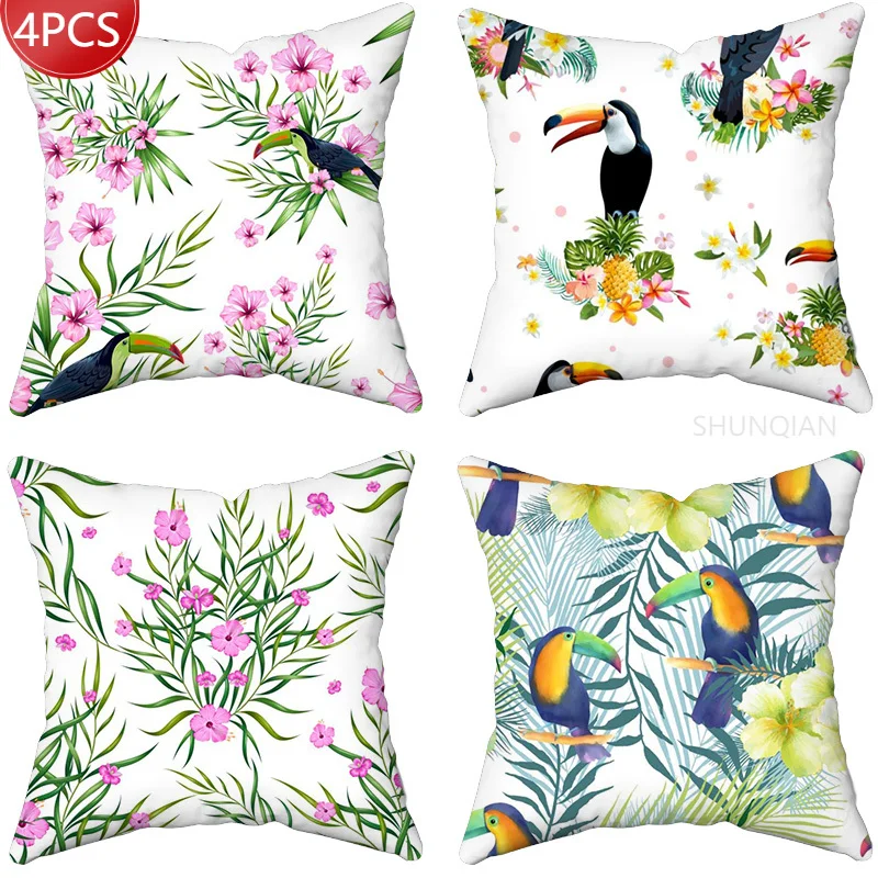 

Parrots, flamingos and flowers Pillow Case For Home Decorative Pillows Cover Invisible Zippered Throw PillowCases 45X45cm