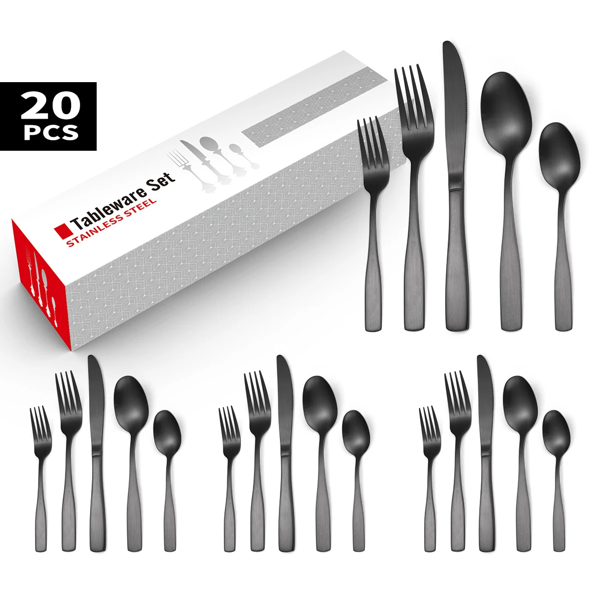 

20pcs Black Matte Stainless Steel Dinnerware Flatware Set Gold Kitchen Cutlery Set Dinner Tableware Silverware Sets With Box New