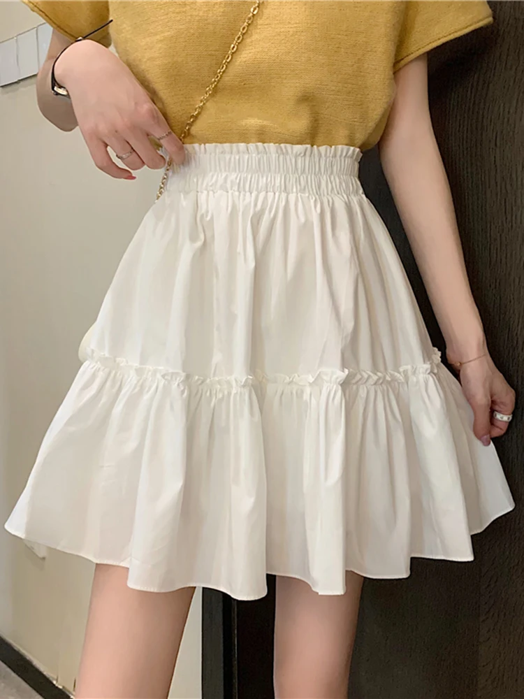 

White Pleated Skirt Women Elasticity High Waist A-line Mini Skirts Black Skirt 2022 New Korean Summer Casual Jupe Femme