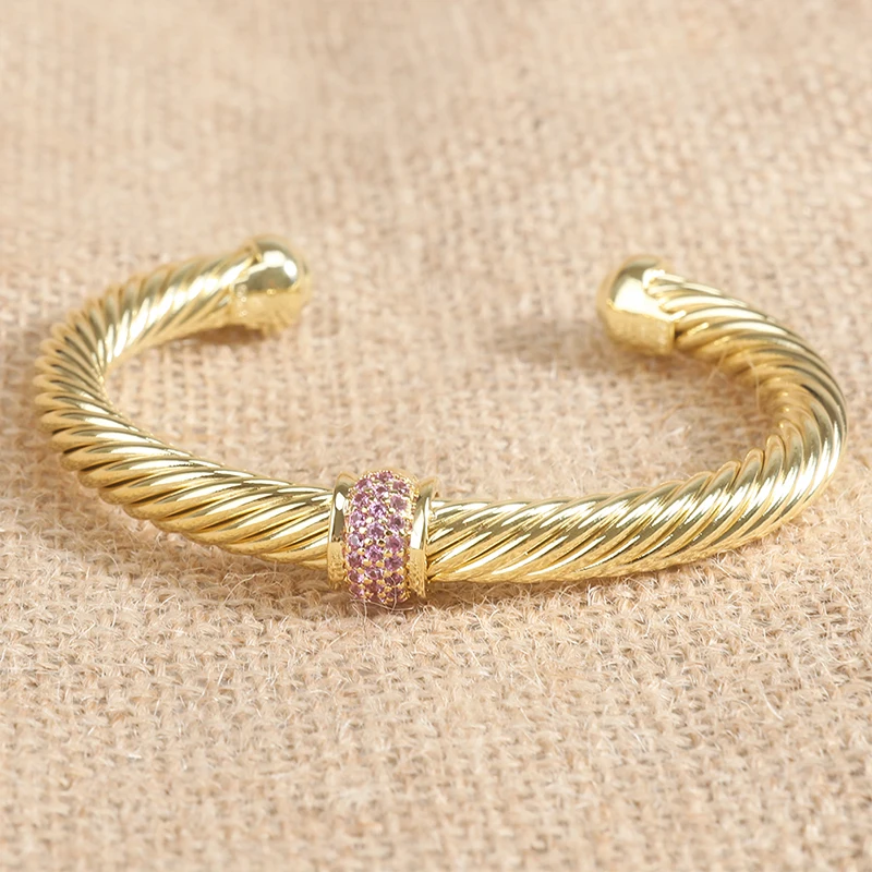 Популярный женский и мужской браслет 7 мм Классический Медный с-образным золотым