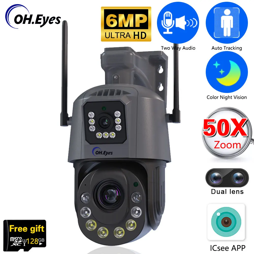 

Наружная Wi-Fi камера с двойным объективом, Беспроводная цветная PTZ-камера для домашней безопасности с ночным видением, 6 МП, 3K, с 50X оптическим зумом, IP-камера видеонаблюдения
