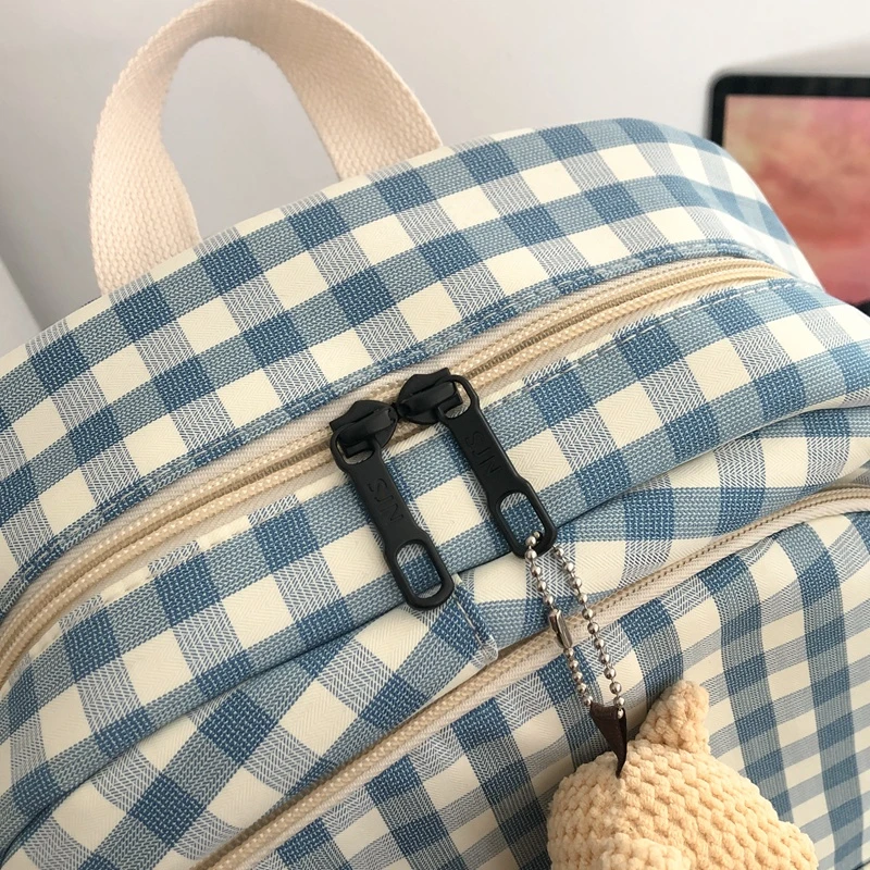 Campus Backpack Casual Simple Plaid Junior High School College Students Double Shoulder Bag Large Capacity New Korean Version Of