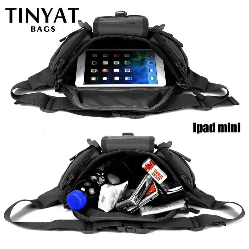 TINYAT Tactical Men's Waist Bag Waterproof Phone Military Belt Bag Pouch Large Black Outdoor Hiking Fanny Pack Fishing Crossbody