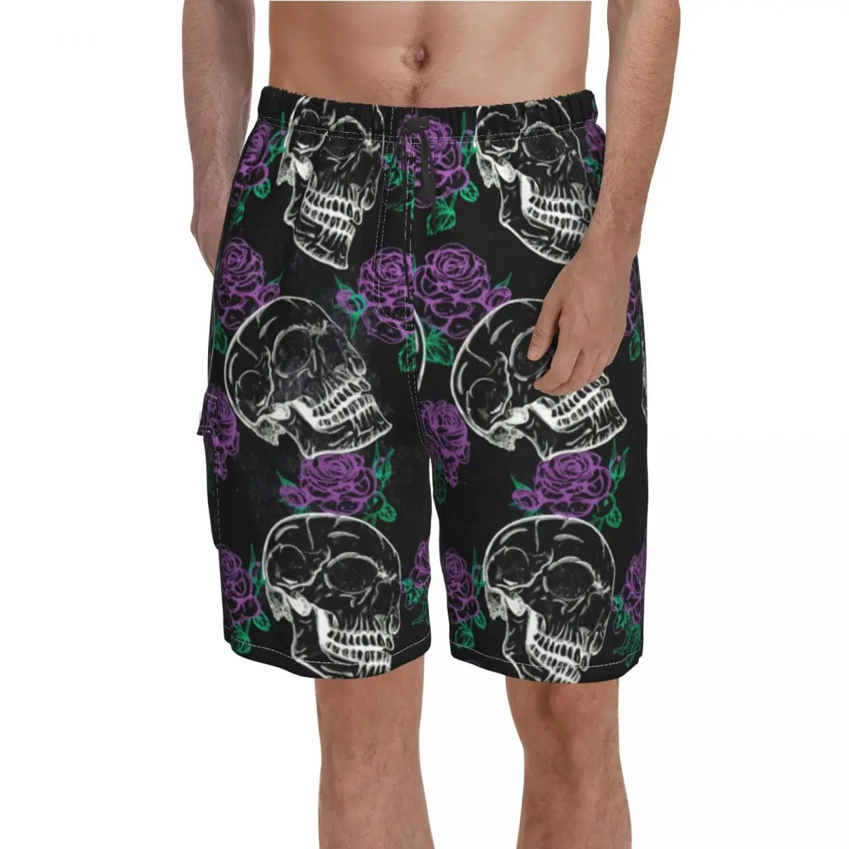 

Gothic Dark Roses Board Shorts Sugar Skull Print Men's Cute Beach Shorts Hot Sale Printing Large Size Swimming Trunks