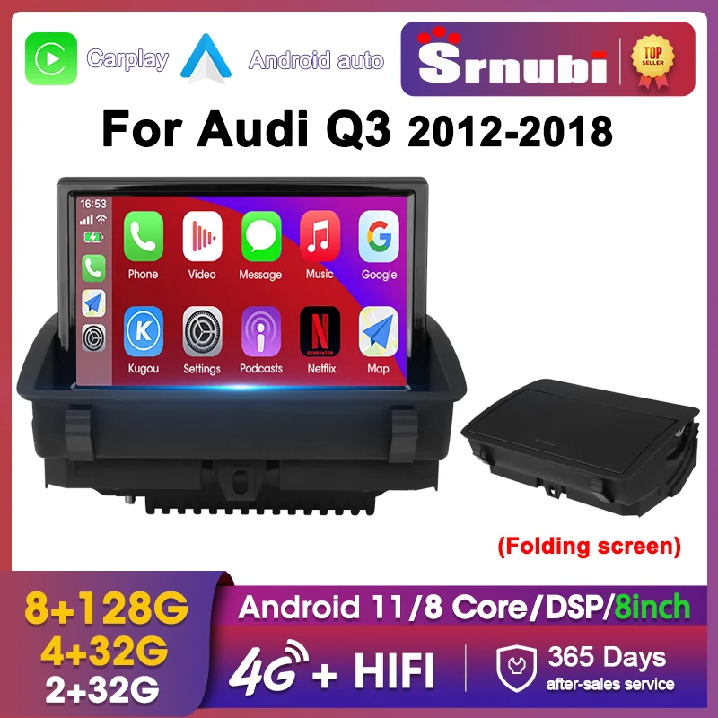 Srnubi 8 Core Android 11 Layar Touch Radio Multimedia Mobile for Audi Q3 2013-2018 BT WIFI SIM Carplay GPS Automatic Navigation