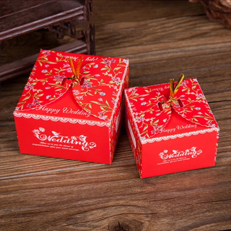

50 Pieces Pastoral Style Wedding Candy Box Creative Wedding Carton Chocolate Nut Packing Case Red Small Floral Sugar Carton