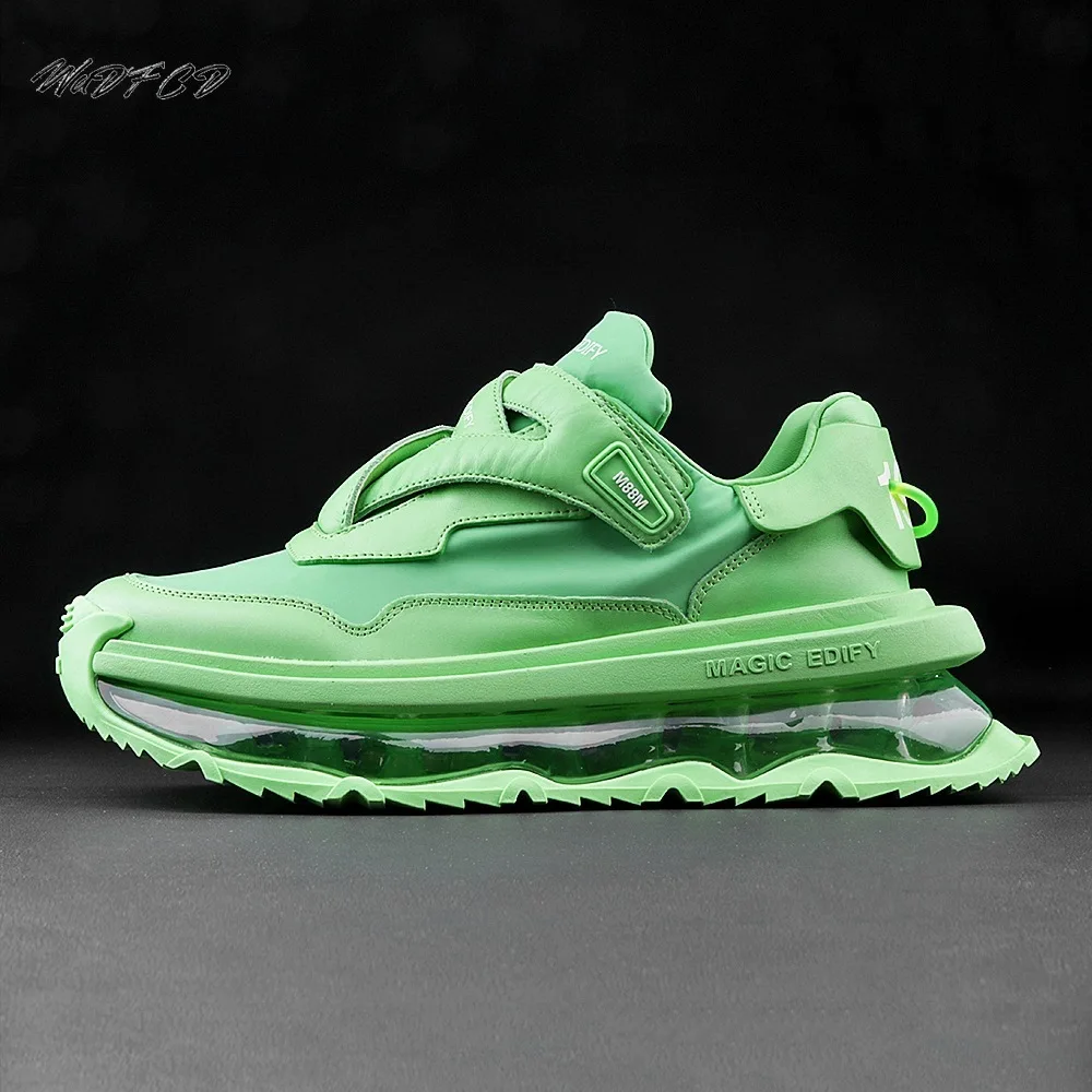 

Men Luxury Chunky Sneakers Fashion Casual Genuine Solid Leather Cowhide Height Increased Flat Platform Air Cushion Sports Shoes
