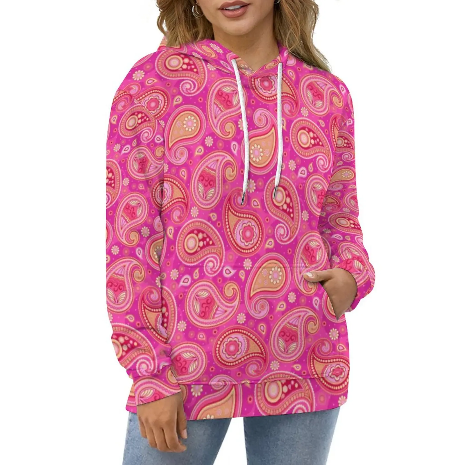 

Elegant Paisley Print Casual Hoodies Vintage Floral Modern Hoodie Unisex Long Sleeve Oversized Korean Fashion Loose Clothes